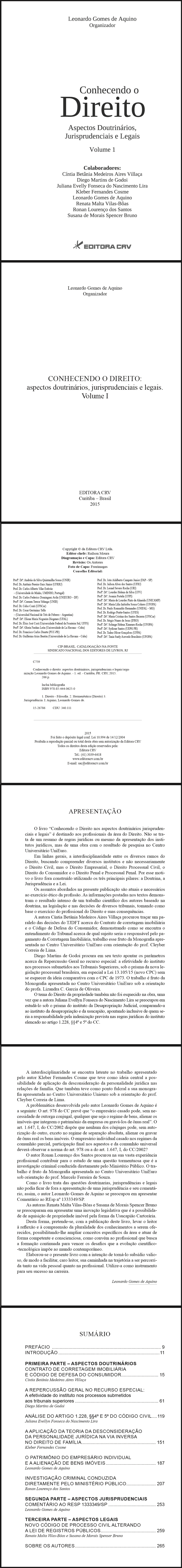 CONHECENDO O DIREITO:<br>aspectos doutrinários, jurisprudenciais e legais<br>Volume I